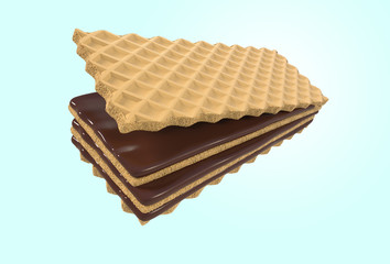 Crispy wafer, chocolate cream flavor, with Clipping path 3d illustration, Minimal style.