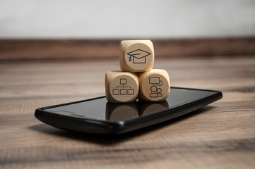 Würfel mit E-Learning Onlineseminar Onlinekurs auf Smartphone