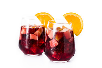 Red wine sangria isolated on white background