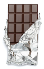 dark chocolate bar isolated white background with clipping path