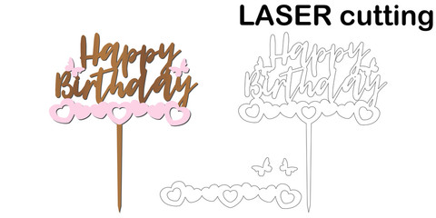 Obraz na płótnie Canvas Sign 'Happy birthday' cake topper for laser or milling cut.