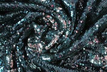 metallic sparkling sequins scales background, round sequins in fashion dress,