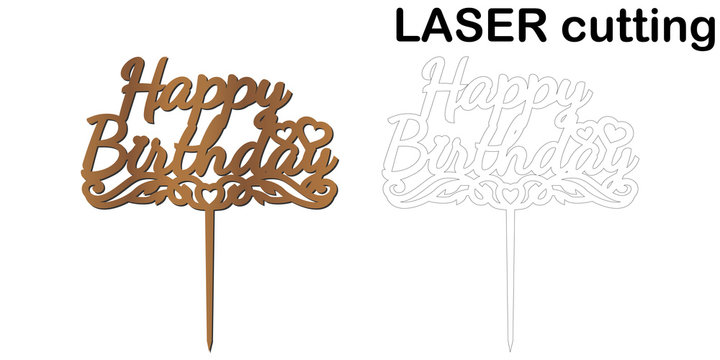 Sign 'Happy birthday' cake topper for laser or milling cut.