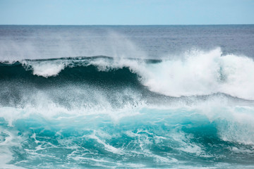 Surfer on beach and ocean landscape 