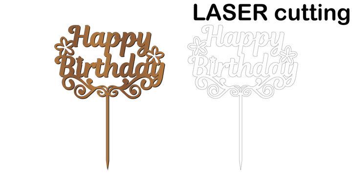 Sign 'Happy birthday' cake topper for laser or milling cut.