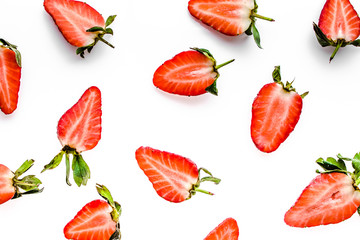 Fresh strawberry slices, pattern isolated on white background