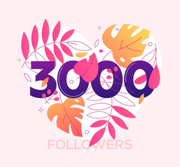 3000 followers banner - modern flat design style illustration