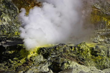 Beautiful active volcano in the ocean White Island in New Zealand