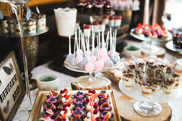 Buffet with a variety of delicious sweets, food ideas, celebration
