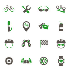 bicycle icons. set of 16 high quality bicycle vector icons in two color for web, mobile and user interface design