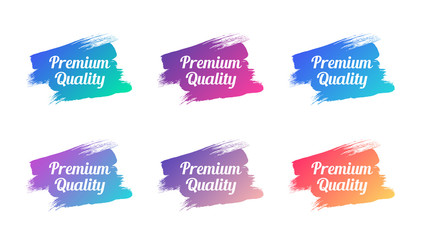 premium quality color promo phrase. premium quality stock vector illustrations with painted gradient brush strokes for advertising labels, stickers, banners, leaflets, badges, tags, posters