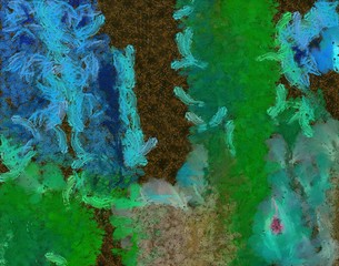 Detailed close-up grunge clouds abstract background. Dry brush strokes hand drawn oil painting on canvas texture. Creative simple pattern for graphic work, web design or wallpaper. Chaotic splashes.