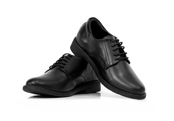 Men’s black shoes isolated on a white background.