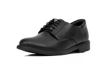 Men’s black shoes isolated on a white background.