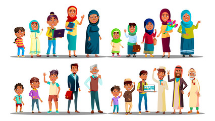 Fototapeta premium Moslem Vector. Arabic Moslem People. Male, Female Islamic Illustration