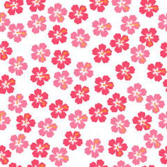 Fototapeta na wymiar Tropical hibiscus plumeria floral plant exotic vector beach wallpaper seamless pattern textile print .Pink botanical illustration in hawaiian style. Jungle foliage.