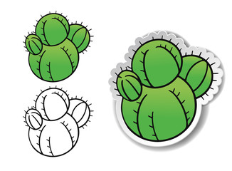 cute cartoon doodle style cactus and paper cut sticker style isolated element for decoration
