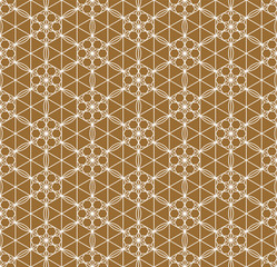 Seamless traditional Japanese ornament.Golden color background.White lines.