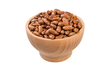 Pinto bean in wooden bowl isolated on white background. nutrition. food ingredient.