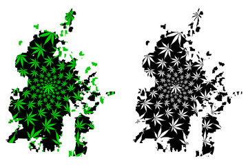 Obraz premium Durham city (United States of America, USA, U.S., US, United States cities, usa city)- map is designed cannabis leaf green, City of Durham map made of marijuana (marihuana,THC) foliage,