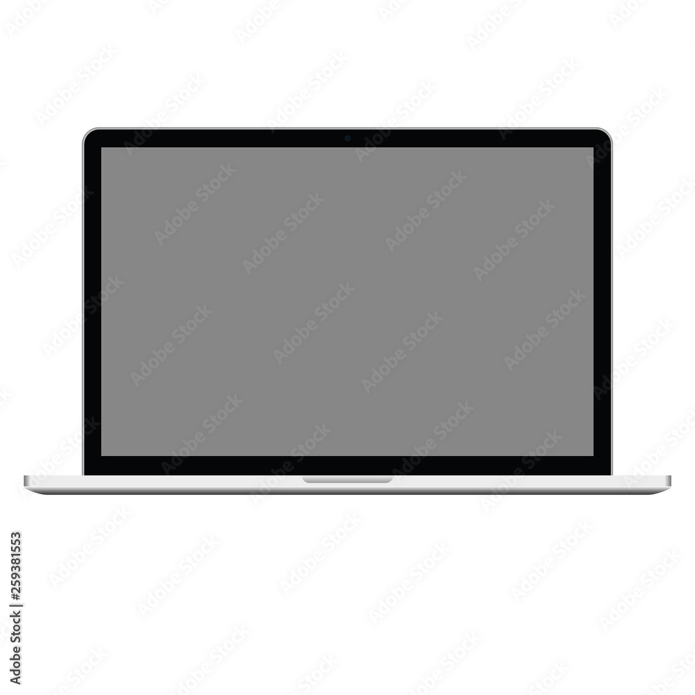 Poster laptop computer with grey screen, high quality vector eps10. computer notebook opened icon. computer