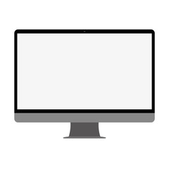 Black  desktop  PC computer with grey screen. Computer PC desktop with blank screen, front view. Desctop pc, computer front view, vector.