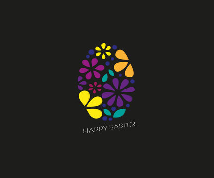 Happy Easter card. Lettering Happy Easter decorated flowers. Inscription is concluded in frame in shape of egg. Full of love. Vector greeting card