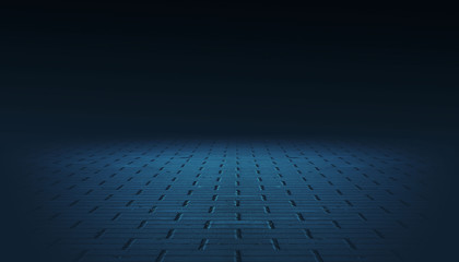 Background of an empty dark street, premises at night, concrete pavement, tile. Neon light, spotlight, smoke, smog