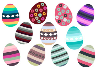 Icon set of Easter eggs isolated on white background, colorful icons