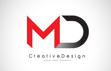 Red and Black MD M D Letter Logo Design. Creative Icon Modern Letters Vector Logo.