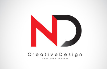 Red and Black ND N D Letter Logo Design. Creative Icon Modern Letters Vector Logo.