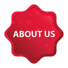 About Us misty rose red starburst sticker button