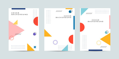 Placard templates set with abstract shapes, 80s memphis geometric style flat and line design elements. Retro art for covers, banners, flyers and posters. Eps10 vector illustrations