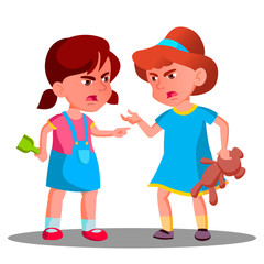 Obraz premium Argue Child Girls Vector. Argue People Concept. Quarrel Person On Playground. Conflict Problem. Illustration