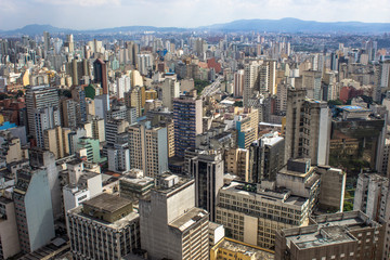 Fototapeta na wymiar Sao Paulo, SP, Brazil, April 17, 2013. Panoramic view of the city from the terrace of the Copan Building, in the center of Sao Paulo, SP.