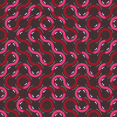 Pink, Red, and Brown Truchet Geometric Repeat Pattern with Arrows
