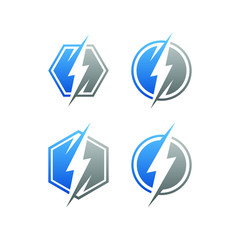 modern electrical blue lightning bolt logo icon set