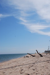 Seascape of Azov Sea. No one on the beach. Beautiful coast.