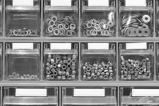 bolts and screws in the hardware shop