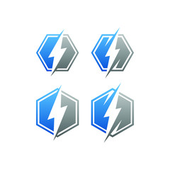 modern electrical blue lightning bolt logo icon set