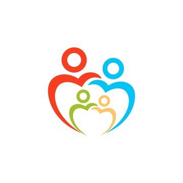 Family logo in heart shape. logo design, vector illustration isolated on white background