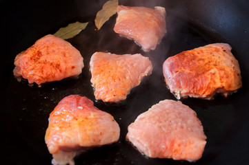 Chopped meat in a frying pan