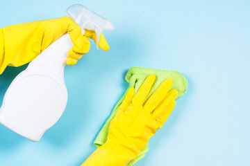 Cleaning concept on blue background.
