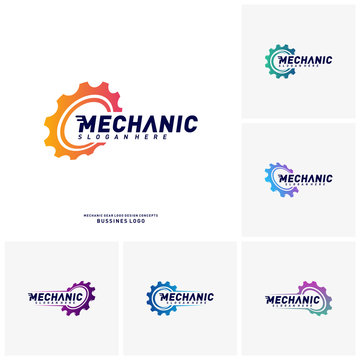Set of Gear Logo Design Concepts. Mechanical Gear Logo Template Vector. Icon Symbol