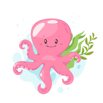 Octopus cartoon style baby character 