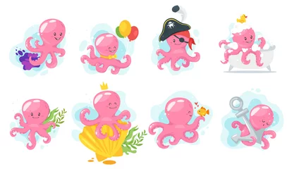 Muurstickers Piraten Octopus cartoon stijl baby karakter