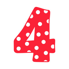 Hand drawn vector 4 four number with polka dots isolated on white background © Maksim