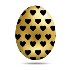 Vector Easter Golden Egg isolated on white background. Colorful Egg with Hearts Pattern. Realistic Style. For Greeting Cards, Invitations. Vector illustration for Your Design, Web.