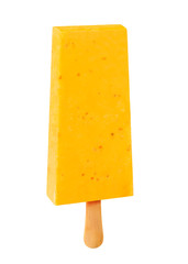 Stick ice cream mango and pepper flavor isolated on wood background. Mexican Pallets