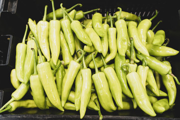 Heap fresh green organic sweet pepper bell pepper in market